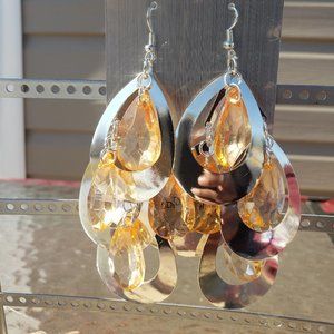 4.5" Topaz/Silver Large Tear Drop Earrings